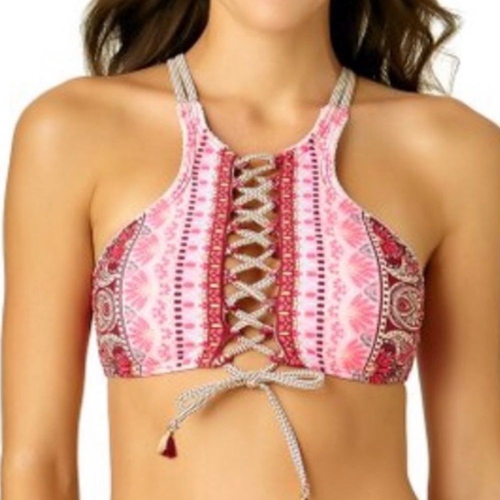 California Sunshine Maroon Pink Paisley scarf print Bikini Top